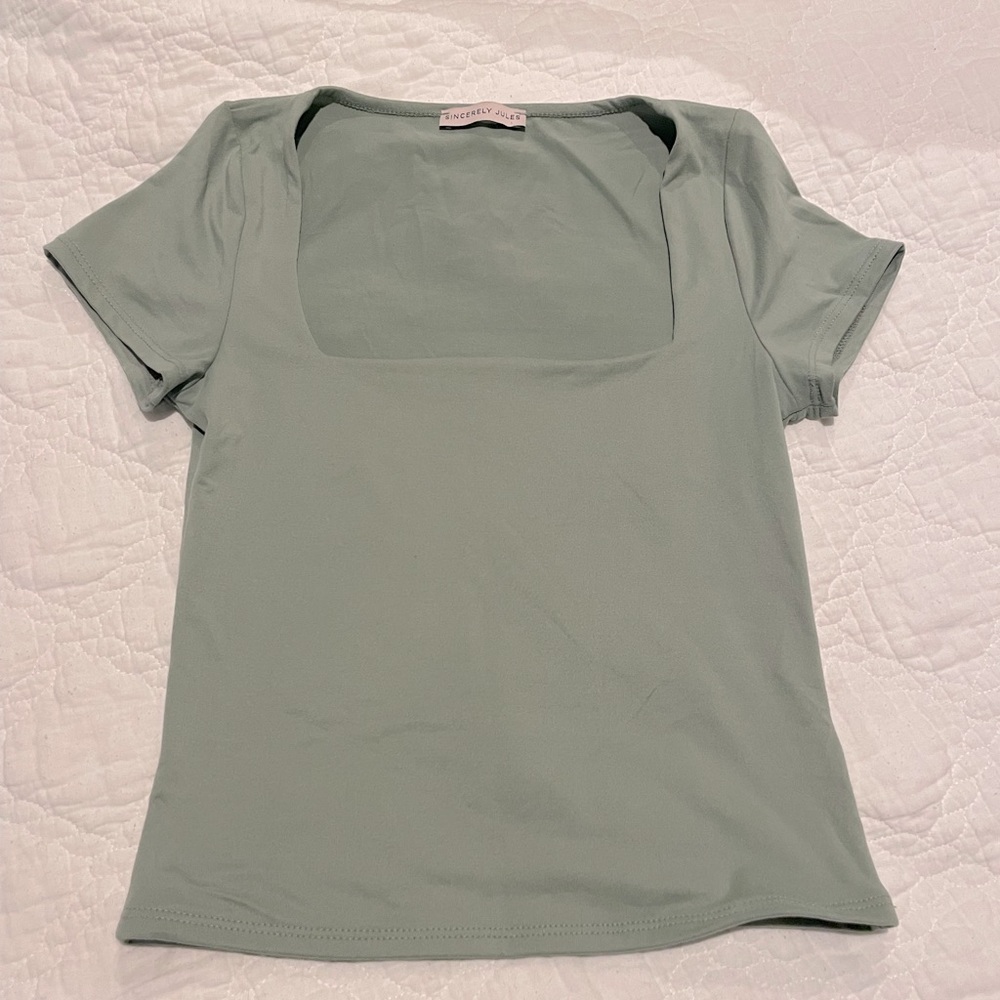 Sage green square neck fitted tee